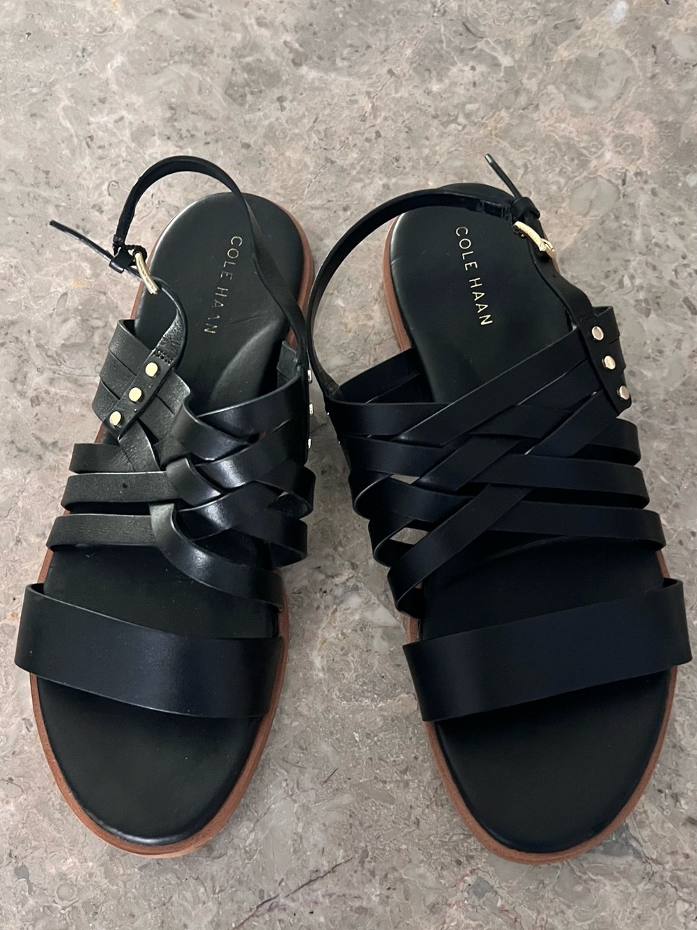 Cole Haan Black Leather Multi-Strap Sandals